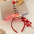 Cute LED glowing Christmas elf hat headband with sequins and festive red berries decoration - 17# Red Green Silk Belt Feather Plush Hat