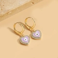 Elegant gold heart earrings with purple eye design and crystal accents for women - Purple Evil Eye Style (ES2618-7)
