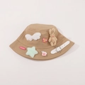 Khaki cotton bucket hat for kids with plush bunny, stars and wing cartoon decorations - CM8002 Bunny Series / Khaki