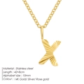 Minimalist stainless steel clavicle chain with textured 14K gold alphabet X pendant charm - Letter X / 10mm Pendant / Gold