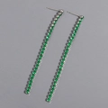 Silver drop earrings featuring vibrant green cubic zirconia and long tassel design - 8*0.25cm / Platinum with Green Zircon
