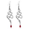 Détails de boucles d'oreilles serpent argentées avec élégantes pierres rouges en goutte - Serpent avec Pierre Rouge