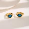 Orecchini vintage ovali in acciaio dorato con zircone blu e finitura lucida di lusso - Blu