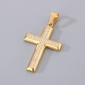 Golden stainless steel cross pendant with embedded white zircon stones on grey background - Style C Gold Color-Full Rhinestone Inlay (No Chain) (KP130996-HR)