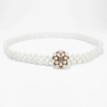 Elegant multi-layer pearl waist chain featuring a flower buckle with crystal accents - Flower Pearl Buckle (KL139-06)