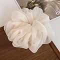 Chic cream white lace scrunchie made of pleated chiffon for elegant ponytails - 15cm / Fairy White