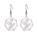 Silver stainless steel birth flower earrings with hollow floral design for women - Steel Color Holly