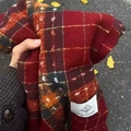 Winter red plaid cashmere-like scarf with warm autumn vibe on outdoor background - Lights of Homes