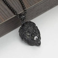 Men's black stainless steel lion head pendant necklace with clear cubic zirconia stone - Black Lion Head With Box Chain (KP100251-TOM) / Black