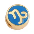 Golden round charm with blue enamel inlay featuring the Capricorn zodiac symbol - Zodiac-Capricorn