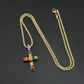 Hip hop gold twist chain necklace with sparkling colorful rhinestone cross pendant - Gold Colorful Zirconia Pendant + 60CM Twist Chain