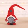 Gnomo di Natale in peluche con cappello rosso, cuore grigio e trecce bianche - Gnomo Nordico in Piedi - Femmina (D-GJ15)
