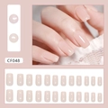 Elegant long square glossy nude pink press-on nails set with 24 individual pieces - Cherry Blossom White Chocolate