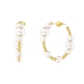 Retro 925 sterling silver hoop earrings with white pearls and gold beads in baroque style - GPE71-14K Gradient Pearl Hoop Earrings / Gold