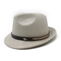 Classic beige suede fedora hat with woven leather band and gold buckle on white background - M (56-59cm) / Off-white Suede