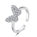 Anello a farfalla argento regolabile con pavé di zirconi cubici brillanti incastonati - Argento