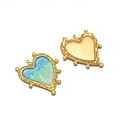 Golden heart-shaped pendant with blue-green marble texture enamel and beaded edges - Light Green Marble Heart