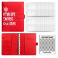 Red PU leather 100 Envelope Challenge binder with numbered PVC pockets and tracking card - A5 Red Challenge Set