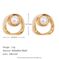 Vintage 18K gold plated stainless steel irregular hoop earrings with faux pearl center - Irregular Hollow Round Pearl Studs - Gold