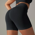 Pantalones cortos de yoga negros sin costuras de cintura alta con efecto push-up - S / Negro