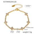Detailed view of gold plated stainless steel clover bracelet with sparkling zircon stones - 160+50mm / Gold