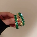 Détail des boucles d'oreilles en cristal vert émeraude avec finition dorée élégante - 10# Tige en argent - Géométrique - Style vert