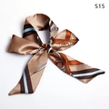 Elegant retro twilly silk scarf with equestrian horse chain pattern in brown and blue - S15-Brown Vintage Equestrian