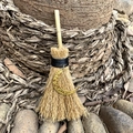 Mini witch broom car pendant with golden crescent moon charm and crystal accents - Gold Moon