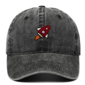Casquette de baseball en coton délavé gris anthracite avec broderie fusée et visière courbée - Réglable / Noir