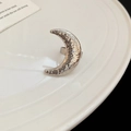 Macro detail of silver crescent moon ring featuring a hammered metal texture and open band - Crescent Moon Open Ring / Silver Hammered Moon Style (4#)