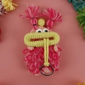 Handmade pink crochet monster key cover with green lips and funny eyes pendant - Rose Red Wool Style