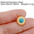Golden sun pendant in stainless steel with a turquoise stone inlay for jewelry making - DY797-2 Gear Shape Green Stone