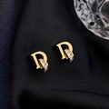 Luxurious 18K gold-plated D-letter earrings with shimmering baguette-cut zircon inlays - Earrings / Gold Letter D Earrings