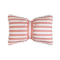 Pink and white striped bow pillow with plush balls and soft velvet finish - Pink Stripes with Pom Poms