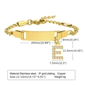 Gold stainless steel bracelet with letter E pendant and custom plate, 12-15cm size - 12CM Letter E / Gold