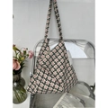 Floral canvas tote bag with pink and black retro flower pattern on cream background - Vintage Pink Black Floral(10#)