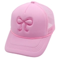 Pink mesh trucker hat for women featuring a delicate embroidered bow on the front panel - Adult(56-60cm) / All Pink