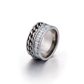 Anillo de moda de acero inoxidable estilo cadena cubana con circonitas rectangulares - US 6 / Estilo de Cadena Con Circonitas (KR44325-K) / Color Acero