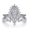 Elegant marquise-cut zircon crown ring in S925 sterling silver with V-shaped chevron band - US Size 6 / Marquise Crown Chevron Style (TL-498)