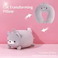 Grey plush cat plushie transforming into a U-shaped travel neck pillow with soft foam - Grey Cat / Gift Box
