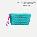 Quilted hexagon bag in teal blue with a pink braided strap and Mio Bliss logo - Hexagonal Bag / Green