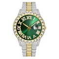 Luxury iced-out quartz watch with emerald green dial and two-tone iced strap set - Two-tone Green Dial