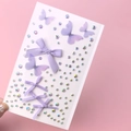 Handheld card with purple 3D butterfly stickers and iridescent rhinestones for makeup - Purple Bow Jewels (BJA-667)