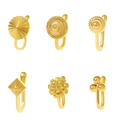 Set of six gold plated non-piercing U-shaped nose cuffs with cubic zirconia accents - Floral Element Nose Cuff Set / 6-Piece Set / KC Gold