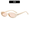 Retro oval sunglasses with beige frame and translucent light orange lenses - C5-Beige Frame Champagne Lens