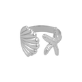 Vintage silver open ring featuring starfish and seashell marine design for women - Silver Shell Starfish Ring B3
