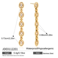 Detaillierte Maße der langen Edelstahl-Ohrhänger in Gold mit Zirkonia-Verzierung - Lange Quastenohrringe (JDE0112201)
