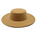 Classic camel wool felt flat top wide brim hat for men and women in autumn winter - M (56-58cm) / Camel