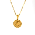 Golden titanium steel O-chain necklace with lily of the valley flower coin pendant - July Chrysanthemum (SP599G)