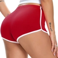 Women's athletic yoga shorts in red with white contrast binding and high elastic fit - S / Burgundy